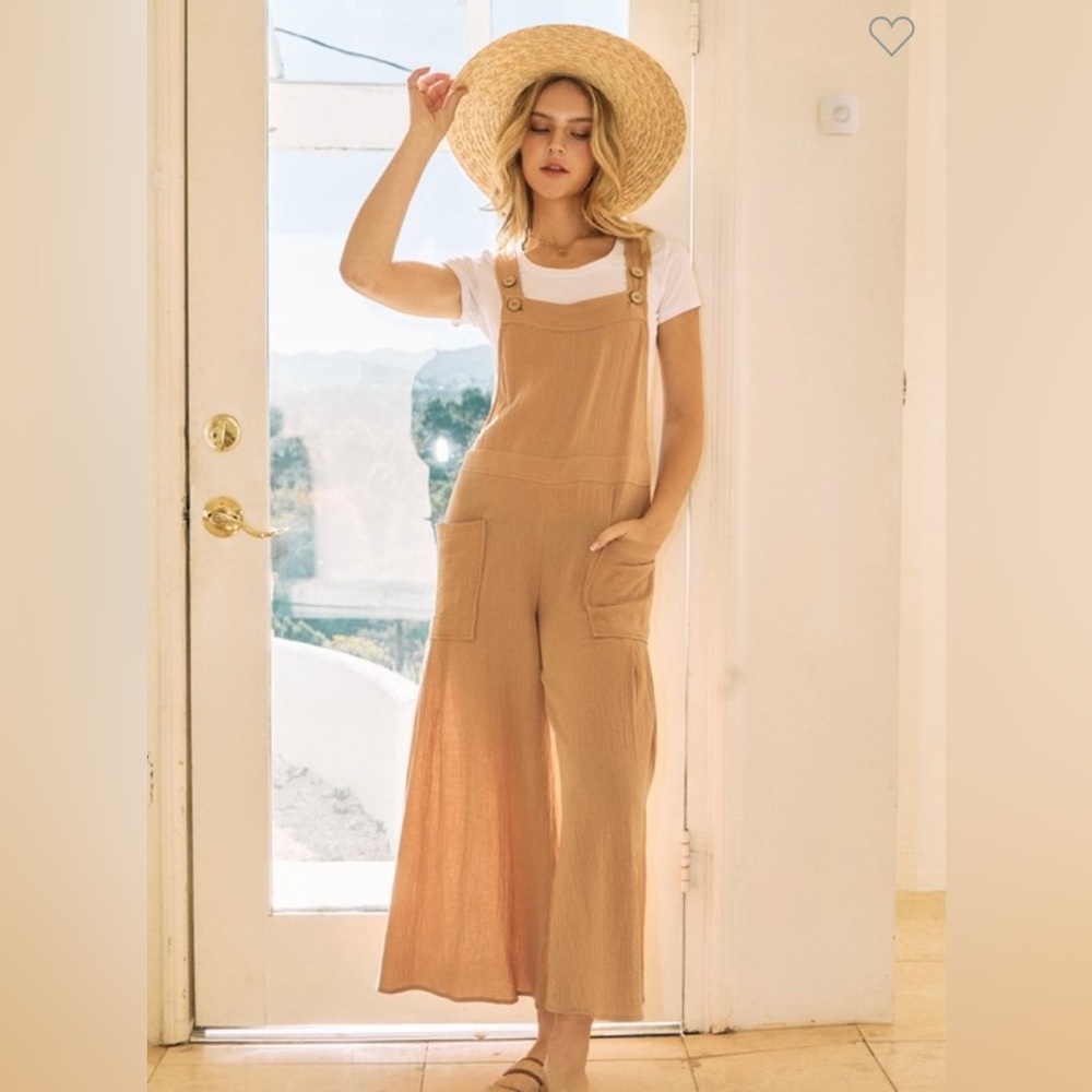 Oddi Taupe Cotton Gauze Overall Jumpsuit
